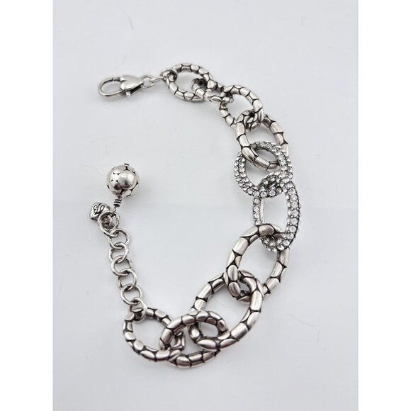 Brighton SILVER TONE TEXTURED CHAIN CRYSTAL 9" BRACELET BALL CHARM - Picture 5 of 5